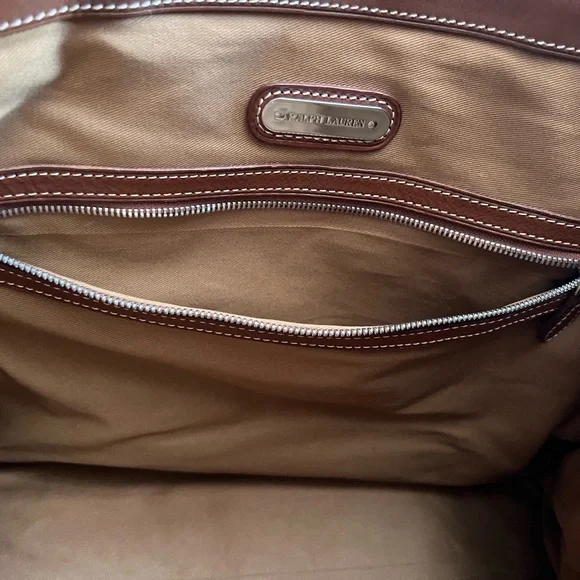 Ralph Lauren Denim-Blue Canvas Tote with Brown Leather Trim - Picture 7 of 8